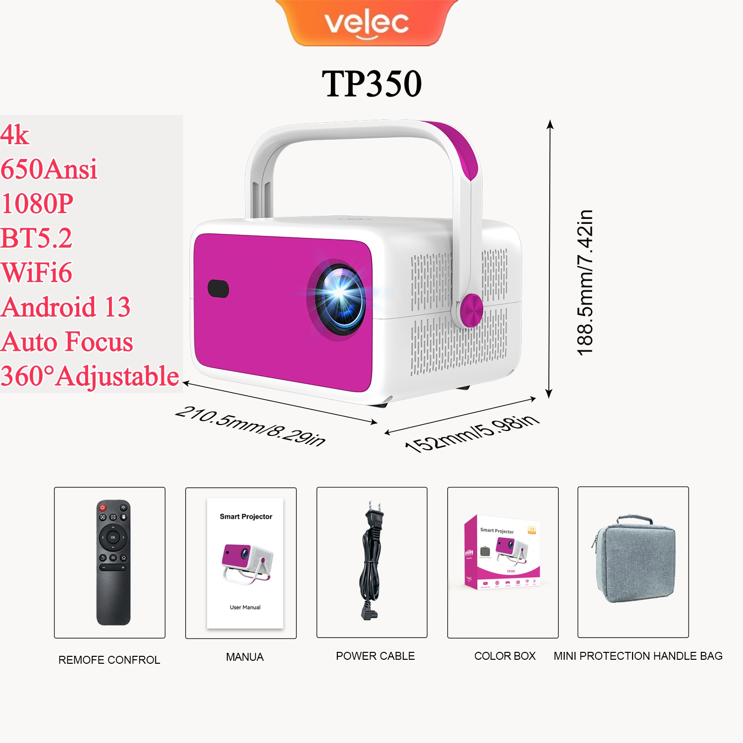 Velec 4K 1080P HD Projector 65 - 4K Smart Projector Android 11 Wifi 6 review and price