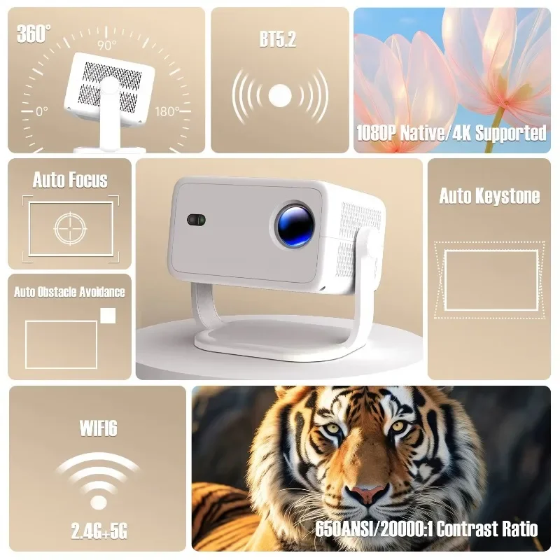 650ANSI Smart L018 Projector 4 - 4K Smart Projector Android 11 Wifi 6 review and price